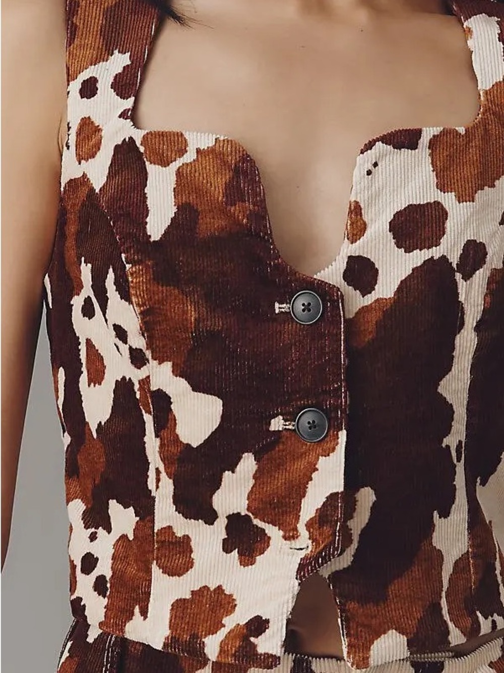Maeve Anthropologie Cow Print Button-Front Vest Crop Top Small NWT New Corduroy - Picture 2 of 4
